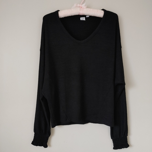 GAP Softspun Long Sleeve Top with Smocked Cuffs Size XS Black - Picture 3 of 11